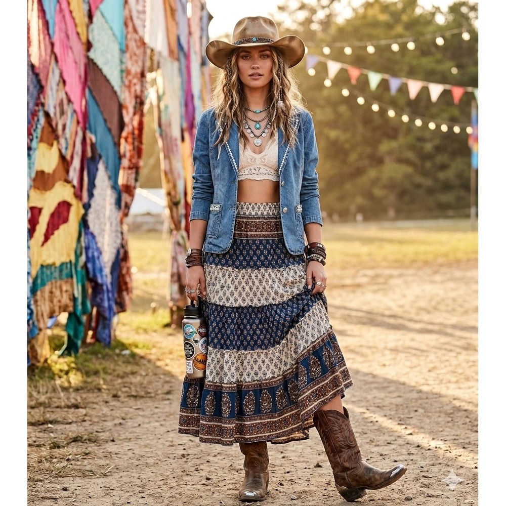Jeanology Blue Denim Rhinestone Embellished Blazer Jacket cowgirl festival boho